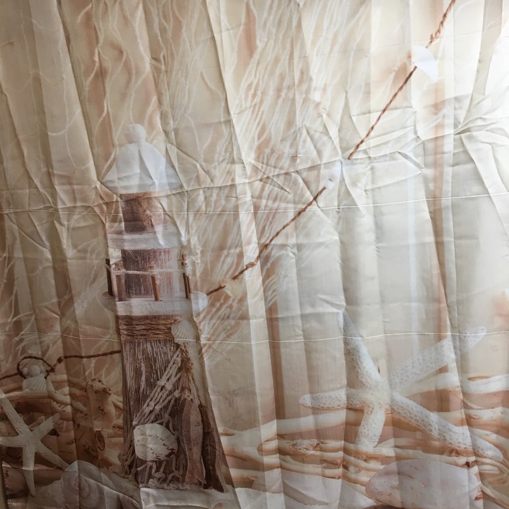 Shower curtain beach look with rings